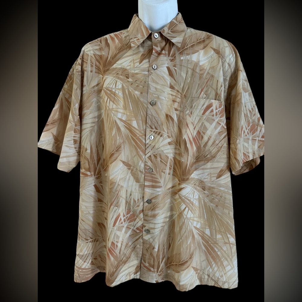 TORI RICHARD MENS SHIRT CAMP PALMS BEIGE COTTON LAWN CLASSIC FIT HAWAIIAN L